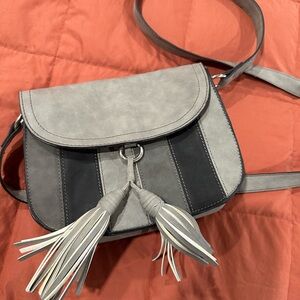 Suade Gray and Black Tassel purse